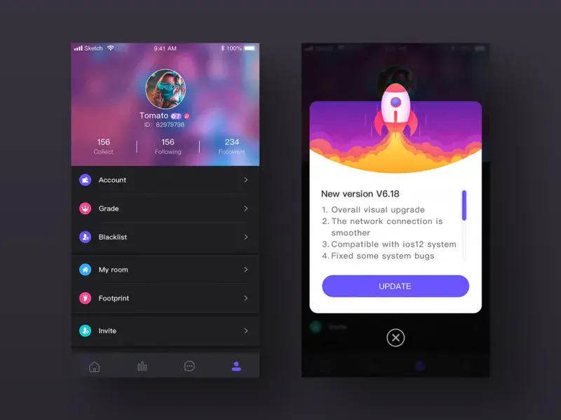 side-by-side mobile app screens