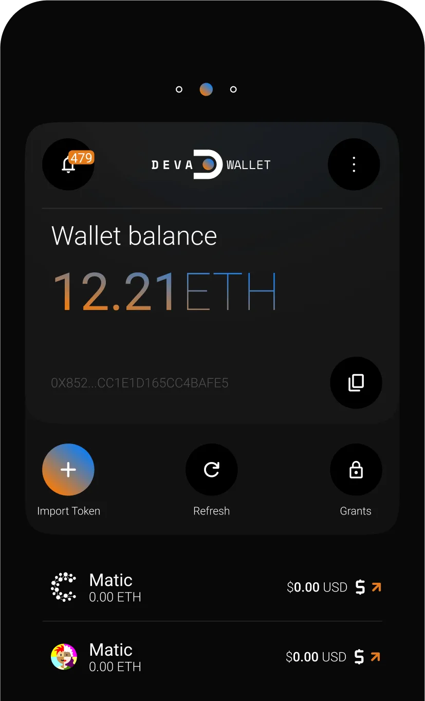 'mobile with deva wallet app on screen'