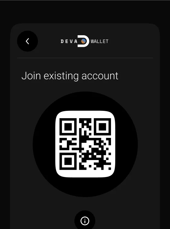 mobile screen displaying Deva Wallet app with QR code